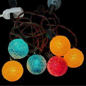 Vintage GE Christmas Ice Snowball Sugared Bulbs 6 Working Lights With Cord